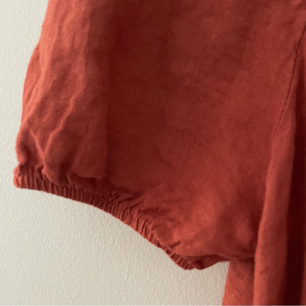 Italian Made Bellambra 100% Linen Blouse Top Puff Sleeve Rust Terracotta Large - Picture 3 of 14